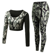 Load image into Gallery viewer, Brand New Camo Sport Fitness Tight Sexy Sport Suit 2 Piecs set Patchwork Yoga Shirt Pant 2019 Green Tracksuit For Women