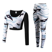 Load image into Gallery viewer, Brand New Camo Sport Fitness Tight Sexy Sport Suit 2 Piecs set Patchwork Yoga Shirt Pant 2019 Green Tracksuit For Women