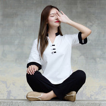 Load image into Gallery viewer, Women Shirt and Pants 2pcs Yoga Suit Gym Clothes Cotton and Linen Fabric Meditation Clothing Zen Suit Women Tai Chi Clothes