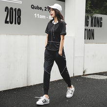 Load image into Gallery viewer, Yoga Set Women Solid Black White Four PCs Short Sleeves Hoodie+Bra+Shirt Sleeves+Loose Pants Letters Dancing Clothes