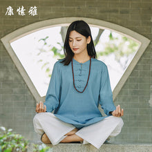 Load image into Gallery viewer, Autumn Women Yoga Set Cotton Linen Yoga Shirts Wide Leg Loose Yoga Pants Meditation Tai Chi Uniforms Kungfu Martial Arts Clothes