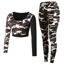 Load image into Gallery viewer, Brand New Camo Sport Fitness Tight Sexy Sport Suit 2 Piecs set Patchwork Yoga Shirt Pant 2019 Green Tracksuit For Women