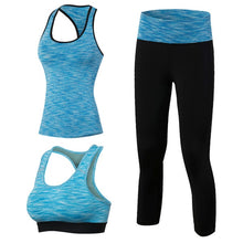 Load image into Gallery viewer, Women Yoga 3pcs Brand Sport Tight Short Sleeve Shirt Bra Pants Fitness Leggings Running Gym Sport Suit Sport Top Green Yoga Set