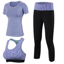 Load image into Gallery viewer, Women Yoga 3pcs Brand Sport Tight Short Sleeve Shirt Bra Pants Fitness Leggings Running Gym Sport Suit Sport Top Green Yoga Set