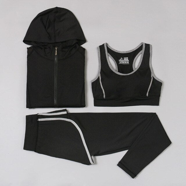 Swimmart 3Pcs Women Yoga Sets Fitness Sport Bra+Yoga Pants +Coat Leggings Set Gym Running Sport Suit Set Workout Clothes Female