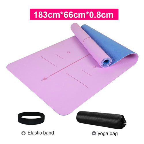 TPE Two-color Yoga Mat Three-piece Set with Positioning Line for Beginners Non-slip and Tasteless Widening Pilates 183*66*0.8cm