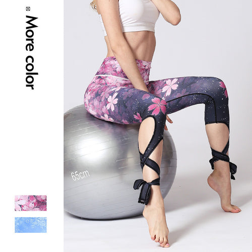 Yoga Pants Women Fitness Leggings Cherry Sakura Print Elastic Waist Sport Pant Quick Dry Running Exercise Tight Bandage Workout