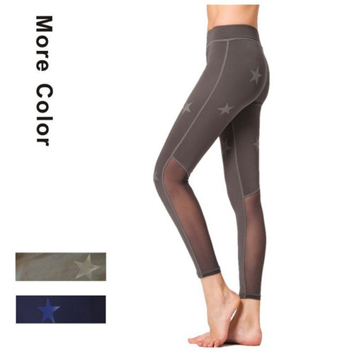 Women Stars Print Yoga Pants Mesh Breathable Sports Leggings Elastic Fitness Clothing Workout Gym Yoga Legging Dance Tights 2019