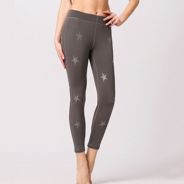 Women Stars Print Yoga Pants Mesh Breathable Sports Leggings Elastic Fitness Clothing Workout Gym Yoga Legging Dance Tights 2019