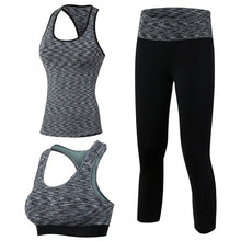 Load image into Gallery viewer, New 3pcs Sport Fitness Suit Women Yoga Sets Sleeveless Shirt Leggings Fitness Gym Running Sport Tights Vest Pants Green Yoga set