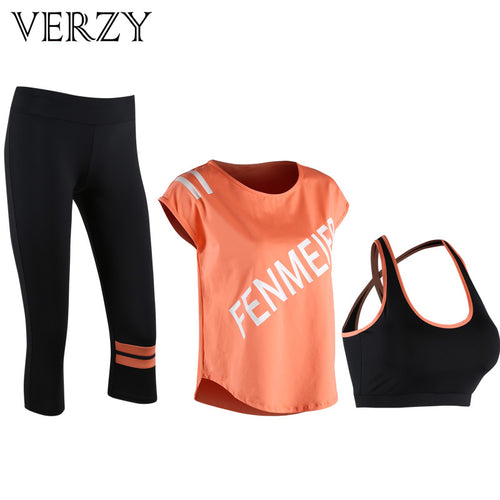 Women Yoga Set Sportswear Letters Padded Tide Brand Gym Running Fitness Breathable Bra Loose T-shirt Tight Pants