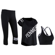 Load image into Gallery viewer, Women Yoga Set Sportswear Letters Padded Tide Brand Gym Running Fitness Breathable Bra Loose T-shirt Tight Pants