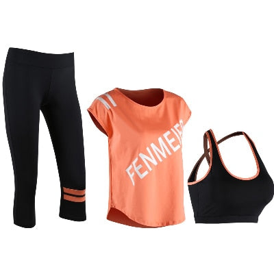 Women Yoga Set Sportswear Letters Padded Tide Brand Gym Running Fitness Breathable Bra Loose T-shirt Tight Pants