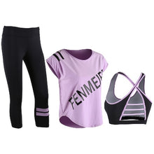 Load image into Gallery viewer, Women Yoga Set Sportswear Letters Padded Tide Brand Gym Running Fitness Breathable Bra Loose T-shirt Tight Pants