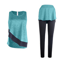 Load image into Gallery viewer, Women&#39;s Solid Yoga Set Sport Vest+Fake Two-piece Pants Sportswear Breathable Gym Running Dance Fitness Clothing 2019 Sports Suit