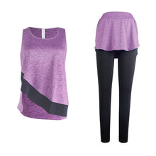 Load image into Gallery viewer, Women&#39;s Solid Yoga Set Sport Vest+Fake Two-piece Pants Sportswear Breathable Gym Running Dance Fitness Clothing 2019 Sports Suit