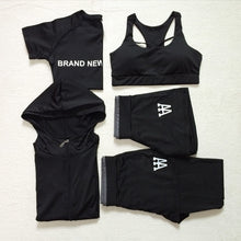 Load image into Gallery viewer, 5 Piece Set Women Yoga Suit Hooded Coats+t Shirt+bra+shorts+pants Quick Dry Sports Fitness Gym Sets Outdoor Running Clothing
