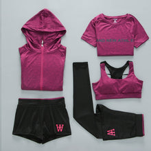 Load image into Gallery viewer, 5 Piece Set Women Yoga Suit Hooded Coats+t Shirt+bra+shorts+pants Quick Dry Sports Fitness Gym Sets Outdoor Running Clothing