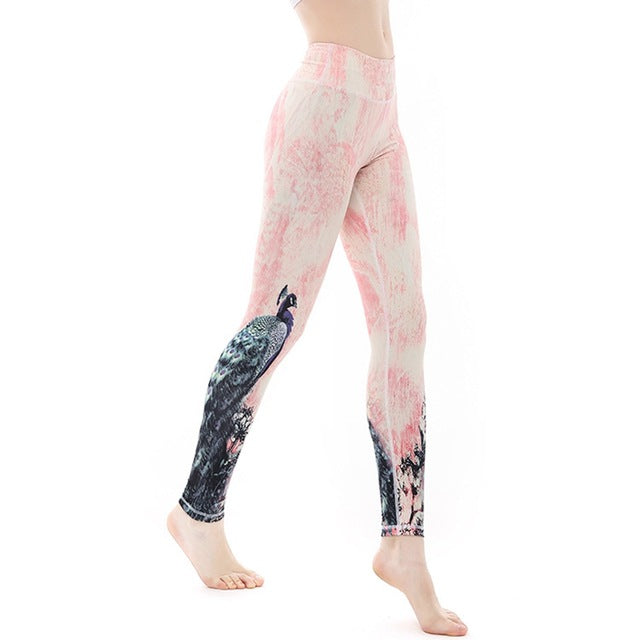 Peacock  Printed Yoga Pants Women Seamless Jogging Workout Leggings High Waist Running Sport Tights Activewear For Sport Workout