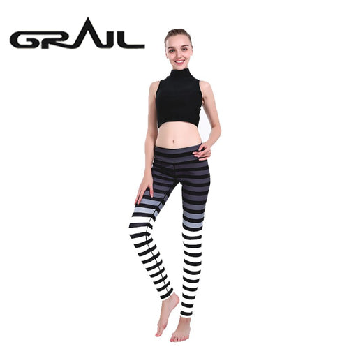 GRAIL Outdoor Woman Stripe Leggings Digital Printed Tights Trousers Stripe Legging Slim Mid Waist Legins Fitness Clothes
