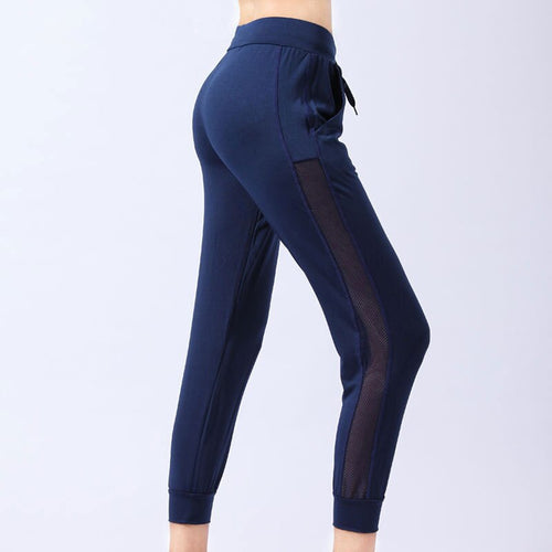 Dry  Breathable Women Running Fitness Loose Pants Quick Soft Pants Yoga Stripe Elastic Drawstring Trousers Mesh Pant