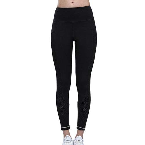Gym Leggings with Pocket Colorvalue Breathable Mesh Running Jogger Tights Women Stretchy Sport Fitness Pants Reflective Yoga