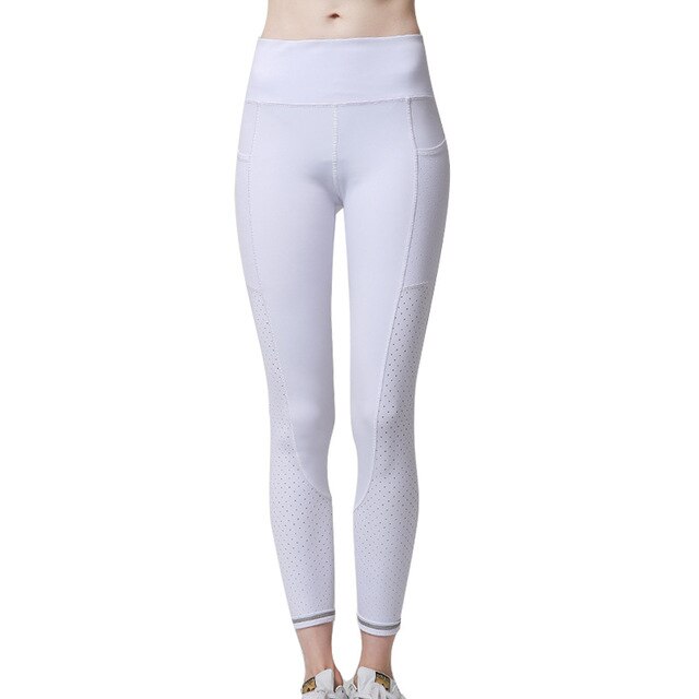 Gym Leggings with Pocket Colorvalue Breathable Mesh Running Jogger Tights Women Stretchy Sport Fitness Pants Reflective Yoga