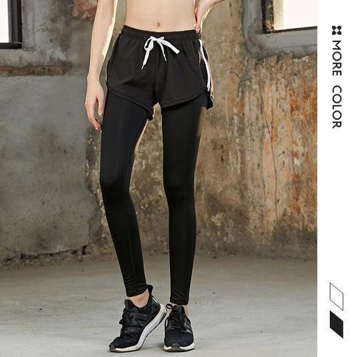 2019 New Fake Two Pieces Pants High Elastic Fitness Sport Leggings Tights Slim Running Sportswear Women Yoga Pants Quick Dry