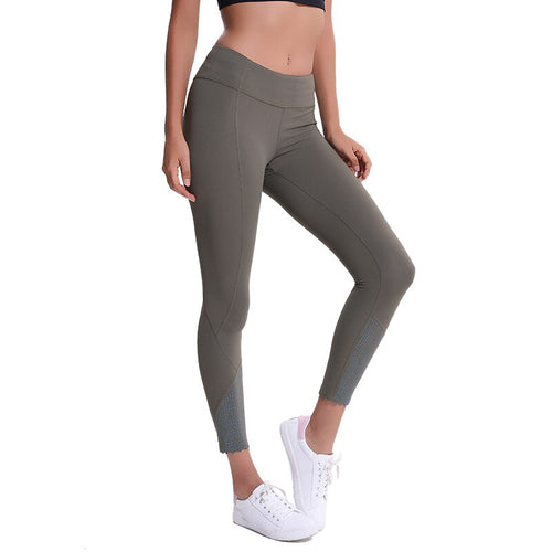 Women tight sports gym zip pocket 7/8 pant tummy control reflective running leggings non see through fabric 4 way stretch pant