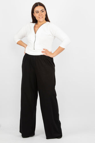 Sans Textile Women 'S Black Cotton Fabric Elasticized Waist Sport Pants 65N12589