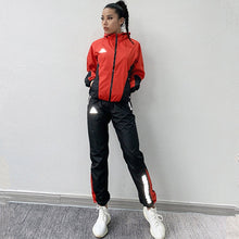 Load image into Gallery viewer, Sweating Sports Set Women Sportswear Loose Fitness Coat Zipper Hooded Jacket Outdoor Running Windbreaker+Loose Sports Pants