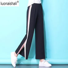Load image into Gallery viewer, Sport trousers 2019 Elegant Streetwear Trouser Spring Summer Pant Femme Elastic Waist Women Slid slit Pants  Side Stripe Trouser