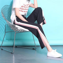 Load image into Gallery viewer, Sport trousers 2019 Elegant Streetwear Trouser Spring Summer Pant Femme Elastic Waist Women Slid slit Pants  Side Stripe Trouser