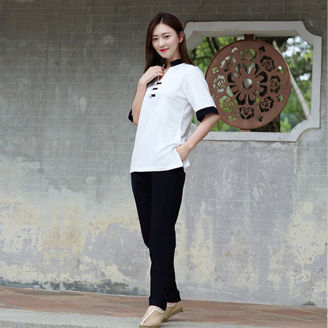 Women Shirt and Pants 2pcs Yoga Suit Gym Clothes Cotton and Linen Fabric Meditation Clothing Zen Suit Women Tai Chi Clothes