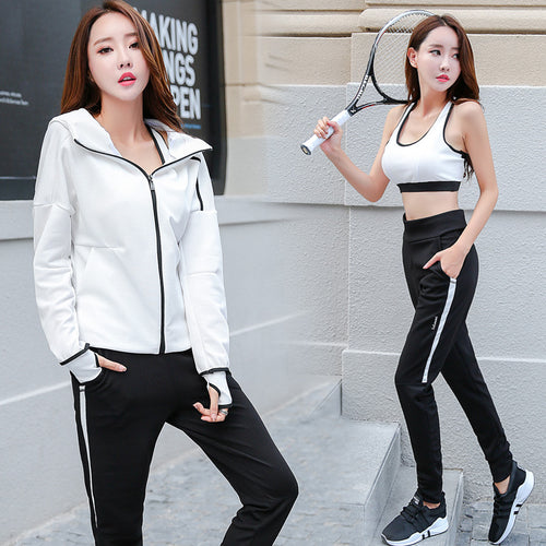 Women Sport Suits Yoga Suit Tracksuit Zipper Jacket+bra+pant Sportswear Women's Fashion Fitness Clothes Workout Clothes Gym Suit