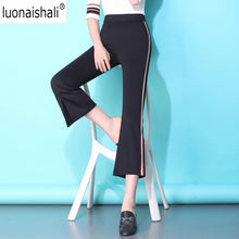 Load image into Gallery viewer, Sport 2019 Elegant korea Women Trouser Spring Summer Pant Femme Elastic Waist FEMALE Striped front culottes Pants boot cut Pant