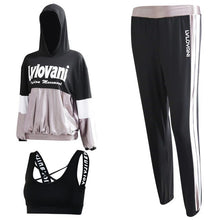 Load image into Gallery viewer, Women Plus Size 3 Pieces Shiny Sportswear Long Sleeve Shirt Bra Pants Gym Workout Clothes solid Patchwork solid Women Yoga suit