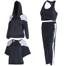 Load image into Gallery viewer, Women Plus Size Yoga Suit Long Sleeve Zipper Jacket Shirt Bra Pants Gym Workout Clothes Black with Grey solid Women Sportswear