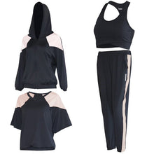 Load image into Gallery viewer, Women Plus Size Yoga Suit Long Sleeve Zipper Jacket Shirt Bra Pants Gym Workout Clothes Black with Grey solid Women Sportswear