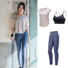 Load image into Gallery viewer, 2019 Summer Korean Yoga Wear Set Quick-drying Sports Tops Women's Color Matching Tight Yoga Pants Three-piece Fitness Wear