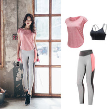 Load image into Gallery viewer, 2019 Summer Korean Yoga Wear Set Quick-drying Sports Tops Women's Color Matching Tight Yoga Pants Three-piece Fitness Wear