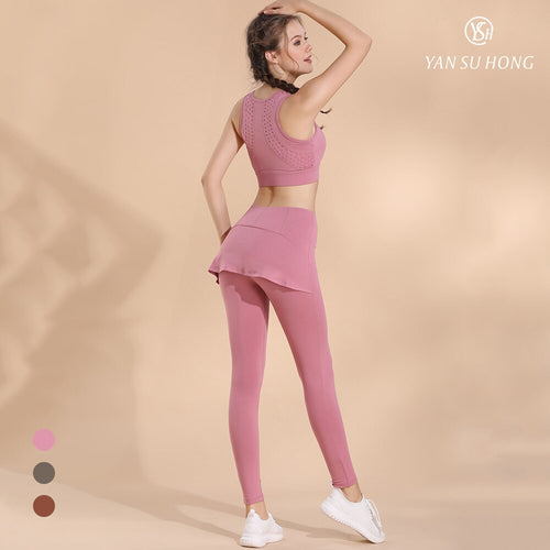 Tracksuit for Women Yoga Sportswear Set Yoga 2 Pieces Tank Top Vest Bra and Pants Leggings Tight Fitness Fake Two Piece Pants