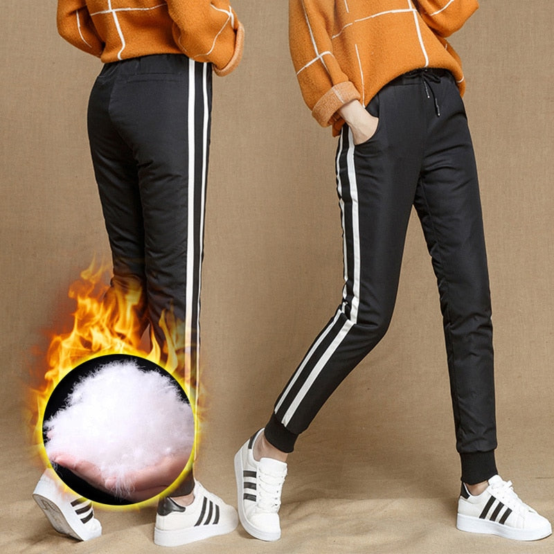 Brief Relate Sport Pants With Fluff Adjustable Elastic Band Skinny Cut Design Warm Casual Warm Winter Outdoor Fashion Mid Waist