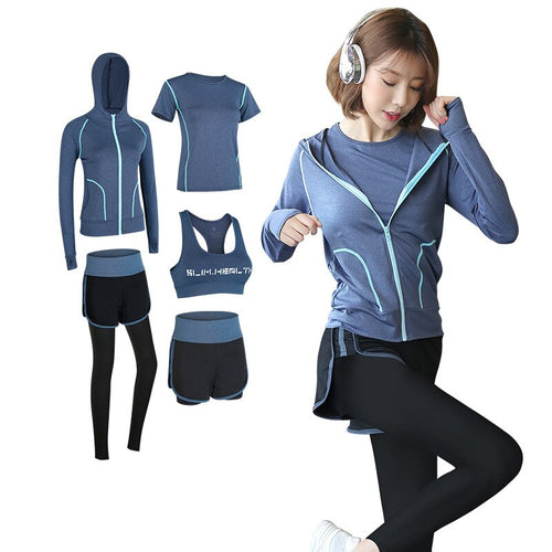 Women Sportwear Solid Multiple Color Yoga Set Jacket T-shirt Bra Shorts Pants Sports Run Gym Workout Fitness Clothing Tracksuit