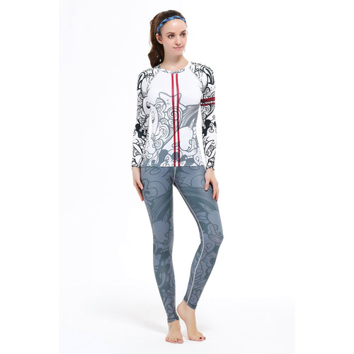 Yoga Suits Top&Pants Sets Women's Running Fitness Sports Emonder Tights Jumpsuit Bodysuit Print Jogging Tee&Legging