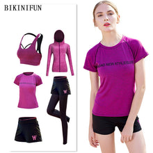 Load image into Gallery viewer, New Women Yoga Sets 5 Piece Yoga Suit Workout Set Gym Tracksuit Yoga Shirt Running Yoga Pants Quick Dry Sportswear 3 Piece Sets