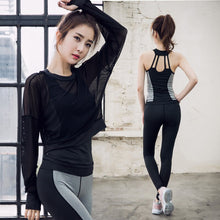 Load image into Gallery viewer, New long sleeved Yoga suit sports suit women&#39;s running clothes slim clothes three sets of speed dry clothes vest trousers