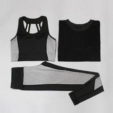 Load image into Gallery viewer, New long sleeved Yoga suit sports suit women&#39;s running clothes slim clothes three sets of speed dry clothes vest trousers