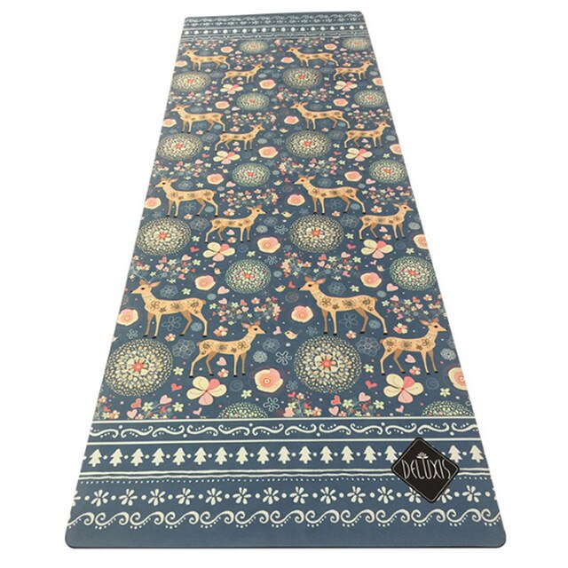 Rubber Yoga Mat Deer Pattern Goddess Mat Fitness Dance Sports Flower Mat 183x61x0.35cm