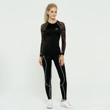 Load image into Gallery viewer, Life On Track Women Sport Yoga Sets Printed Compression Long Sleeve T Shirt and Pants For Running Gym Fitness Workout